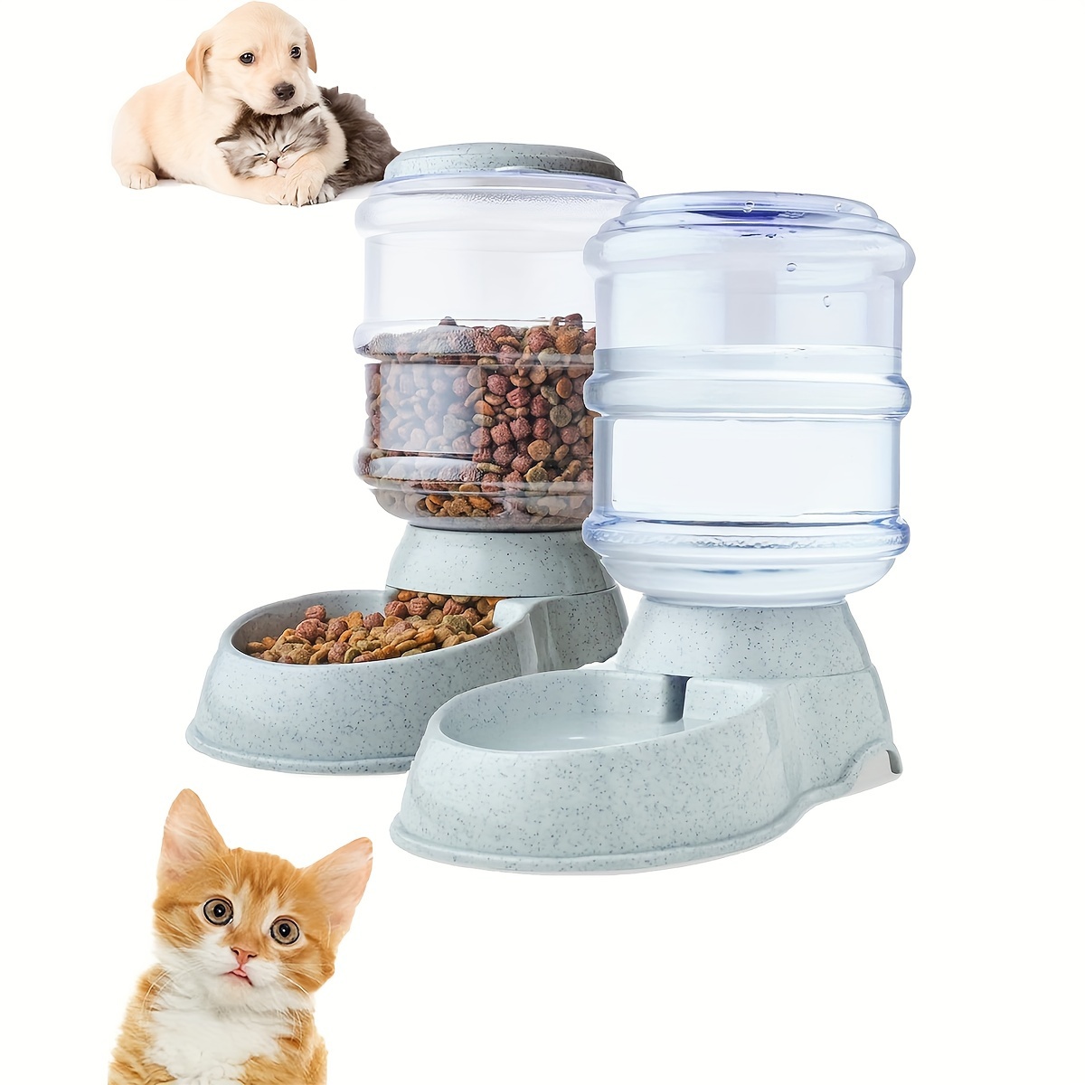 Basics Dispensador automático de agua para perros y gatos, juego de  alimentador por gravedad y bebedero, grande, capacidad de alimentos de 12