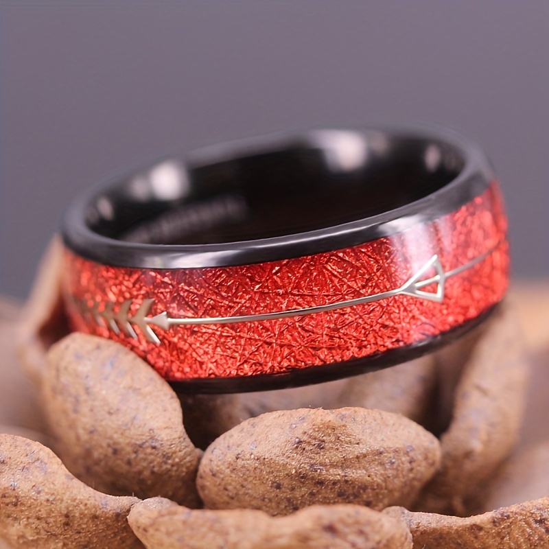 Men's Trendy Tungsten Steel Ring With Red Design Wide face - Temu Slovakia