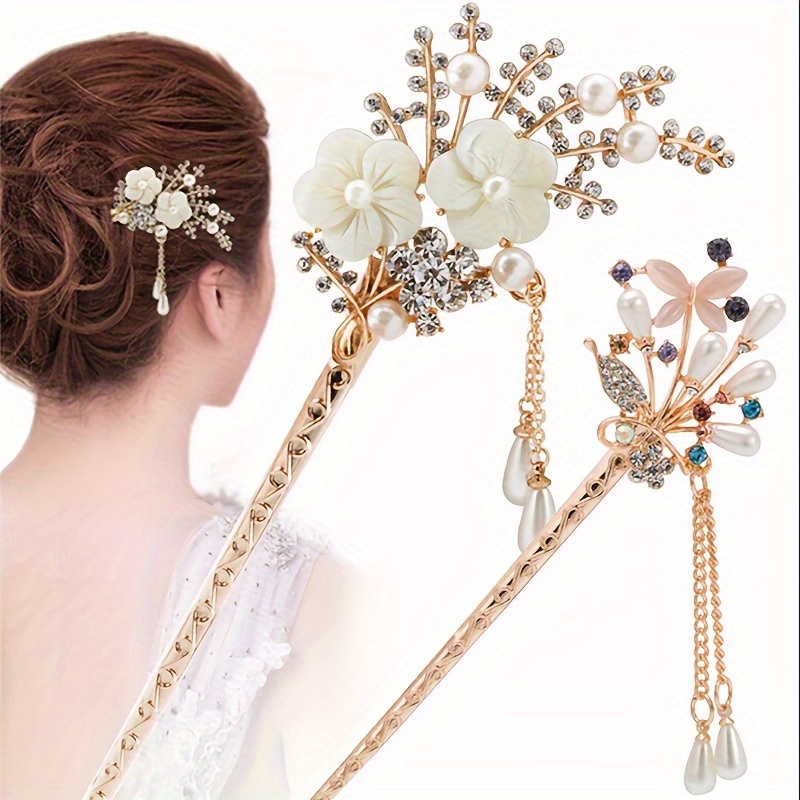 Elegant Angel Wings Tassel Hairpin Rhinestone Faux Pearls - Temu