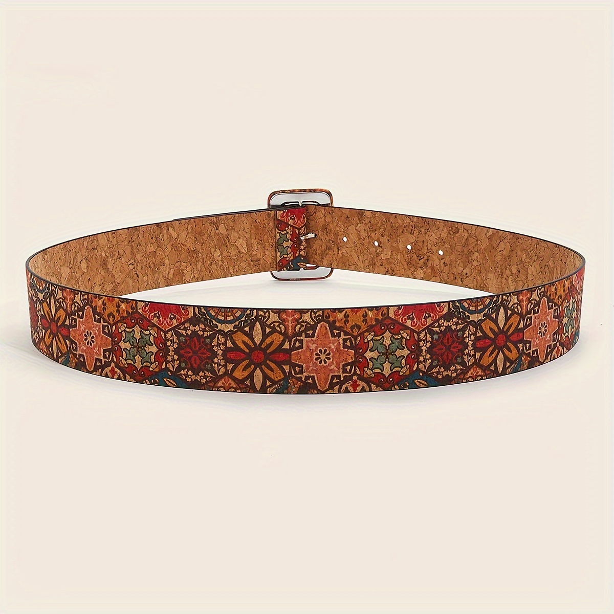 vintage flower printed pu belts western waistband boho pin   jeans pants belt for women details 3