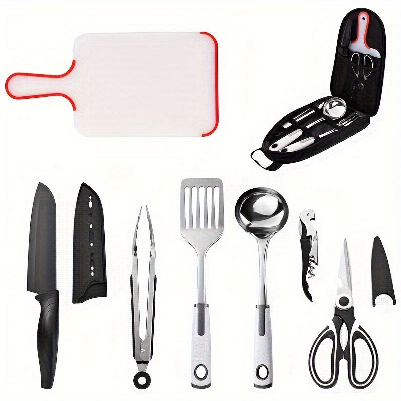 Kit de utensilios de cocina para camping, accesorios de campamento, equipo  de acero inoxidable, kit de utensilios de cocina para camping, 8 piezas