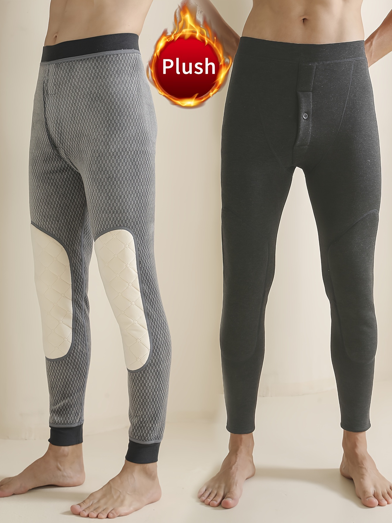 Men's Warm Pants, Autumn And Winter Fleece Thickened Thermal Underwear  Pants With Knee Pads, Base Layer