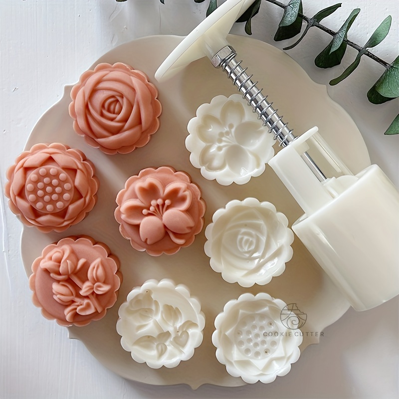 Plastic Mooncake Mold Chrysanthemum Lotus Stamp Cookie Cutter Mould DIY  Baking