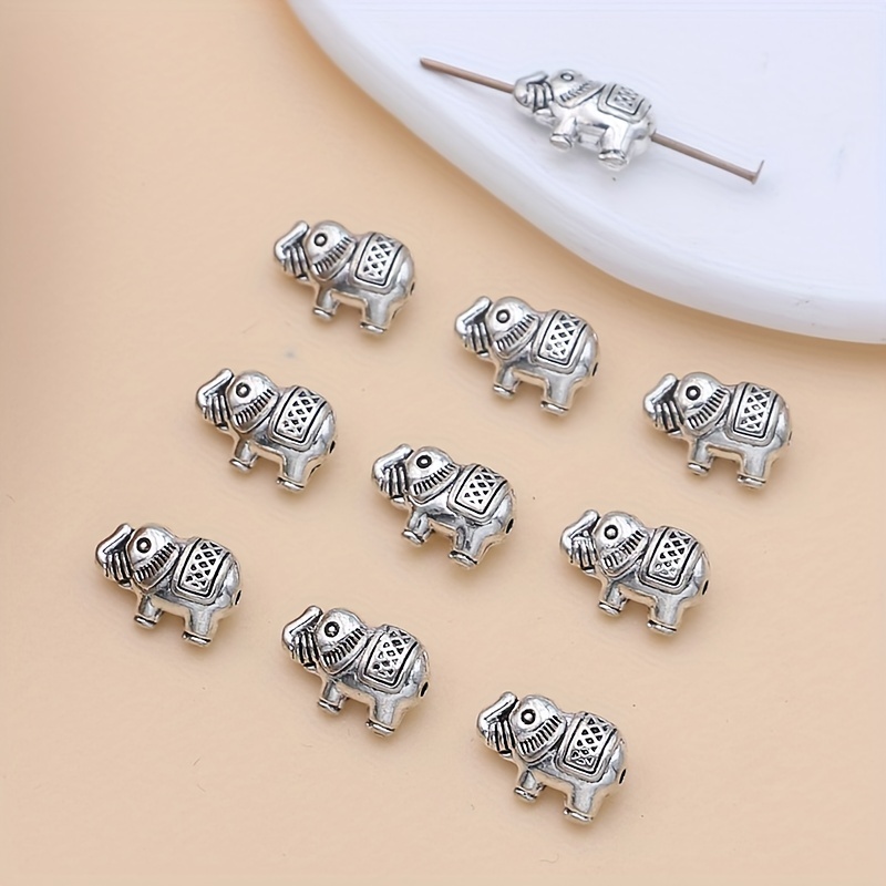 

10pcs Silver Plated Pendants Elephant Spacer Loose Beads For Bracelet Necklace Diy Accessories Craft