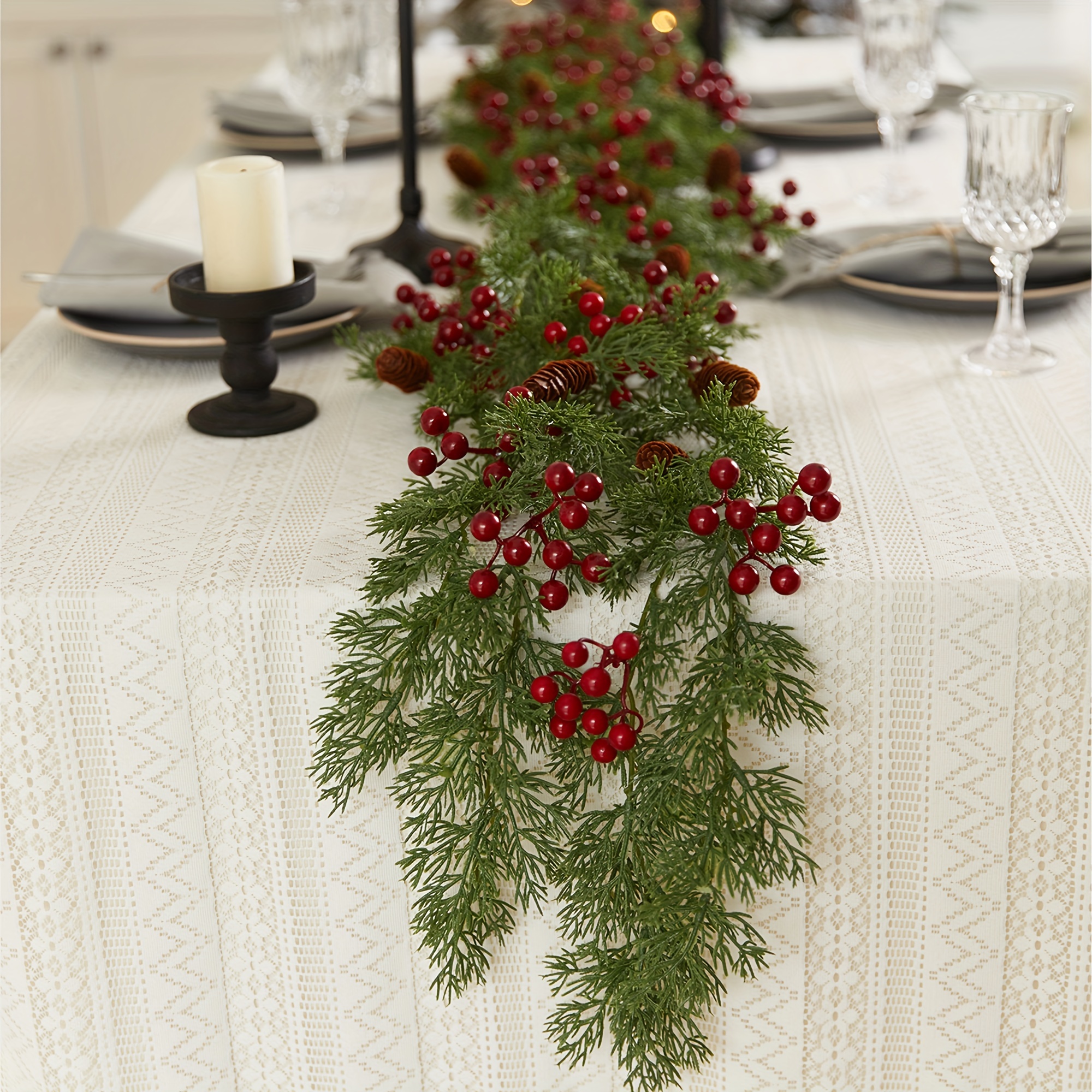 Artificial Red Berry Cypress Garland Christmas Xmas - Temu