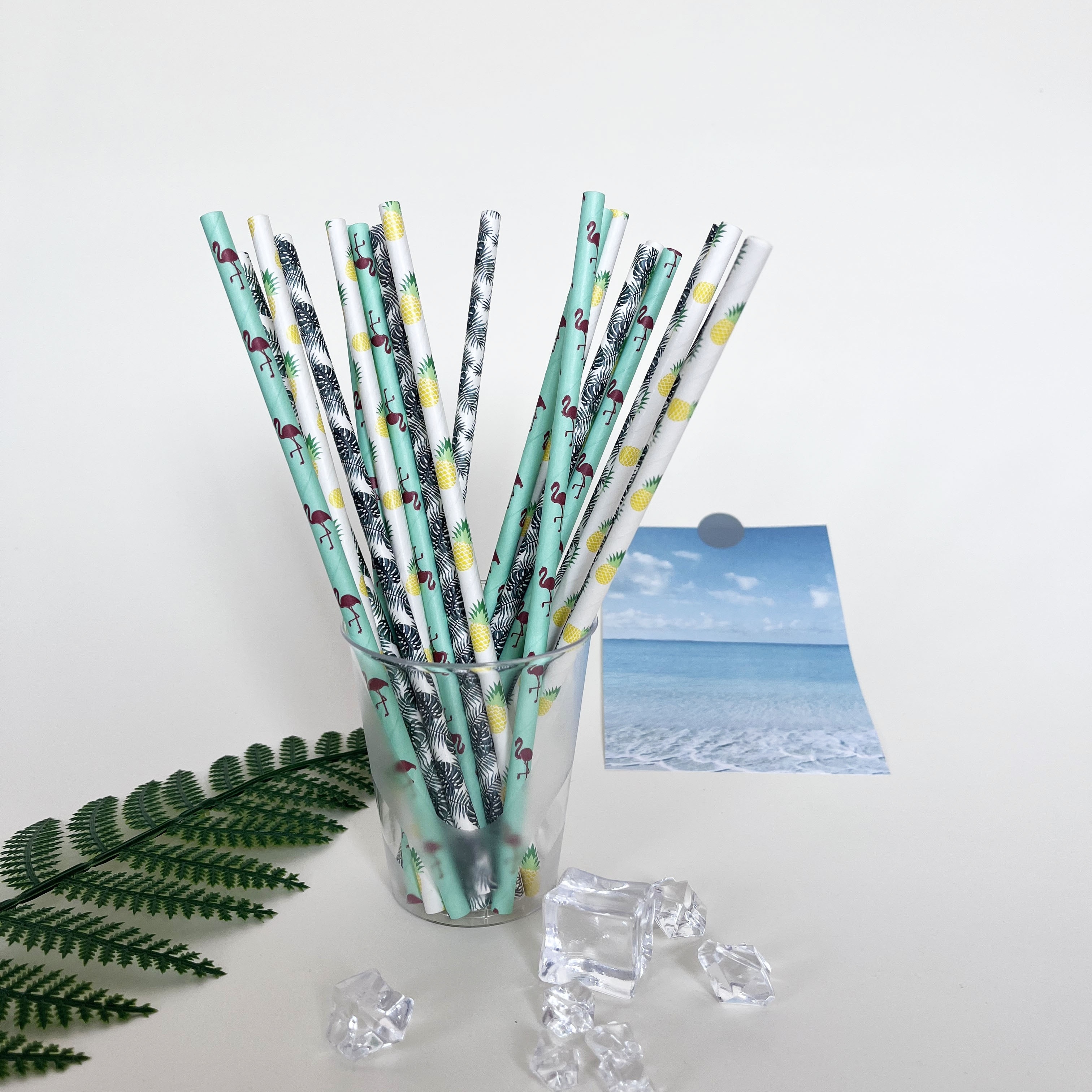 Disposable Drinking Straws, Flamingo Pineapple Umbrella Plastic