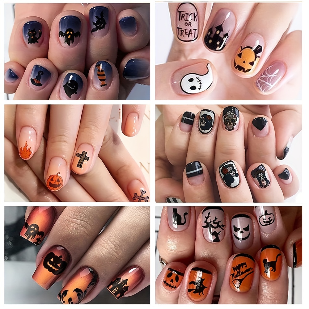 Nail Stickers Halloween Cross Bat Witch Pumpkin Skull Spider Decal