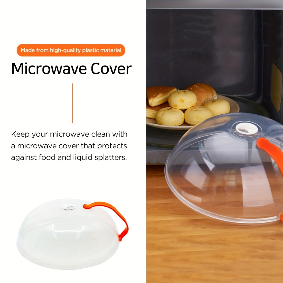 1pc, Plastic Food Cover, Microwave Splatter Cover, Microwave Plate Cover,  Fresh-keeping Cover, Stackable Refrigerator Fresh-keeping Cover Plastic Bowl