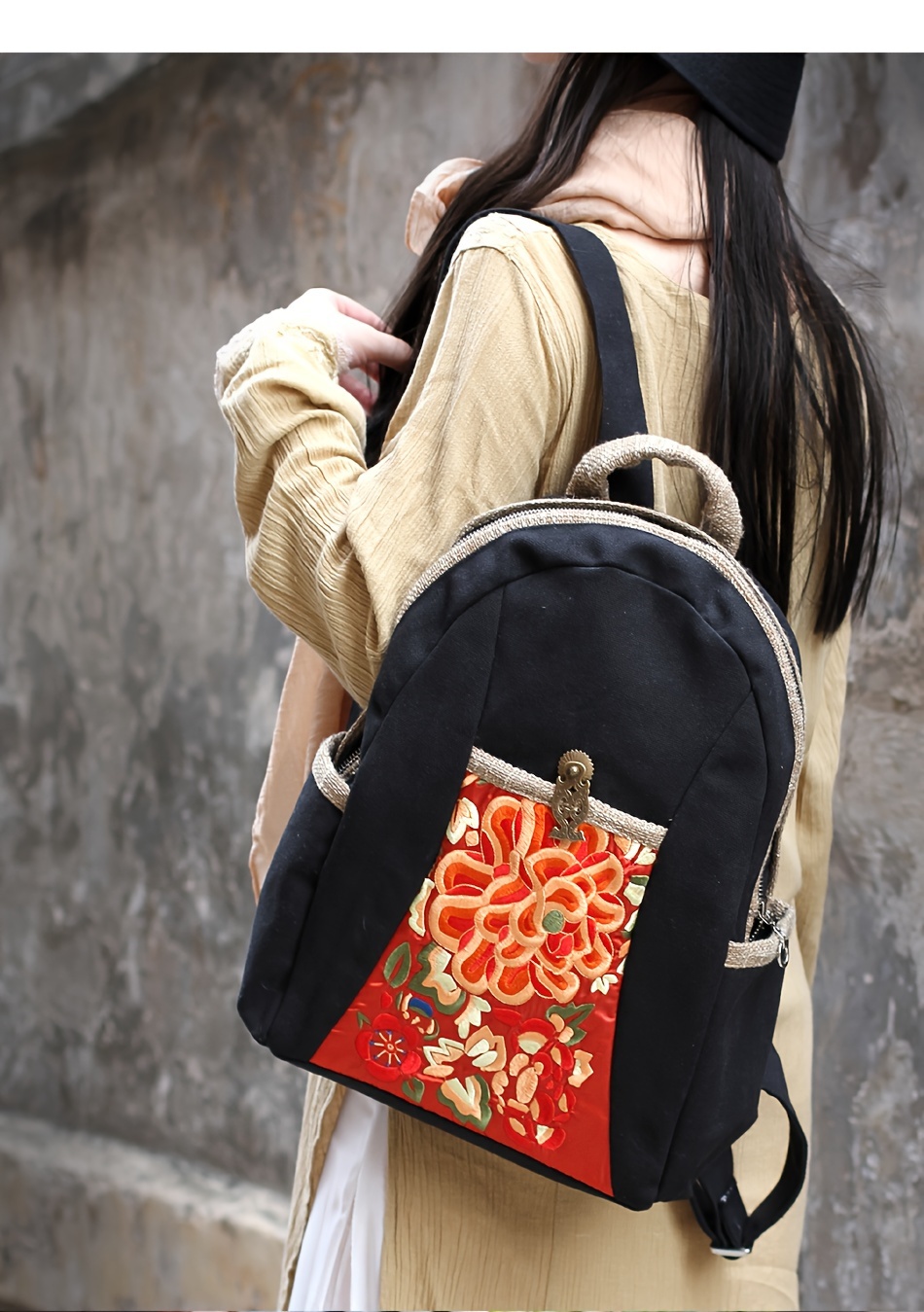 mochila de lona estilo mochila feminina com bordado - Temu Brazil, image size:800x1136