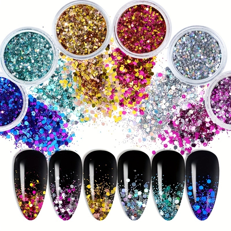 Hexagon Nail Glitter Sequins sparkiling Chunky Nail - Temu Philippines