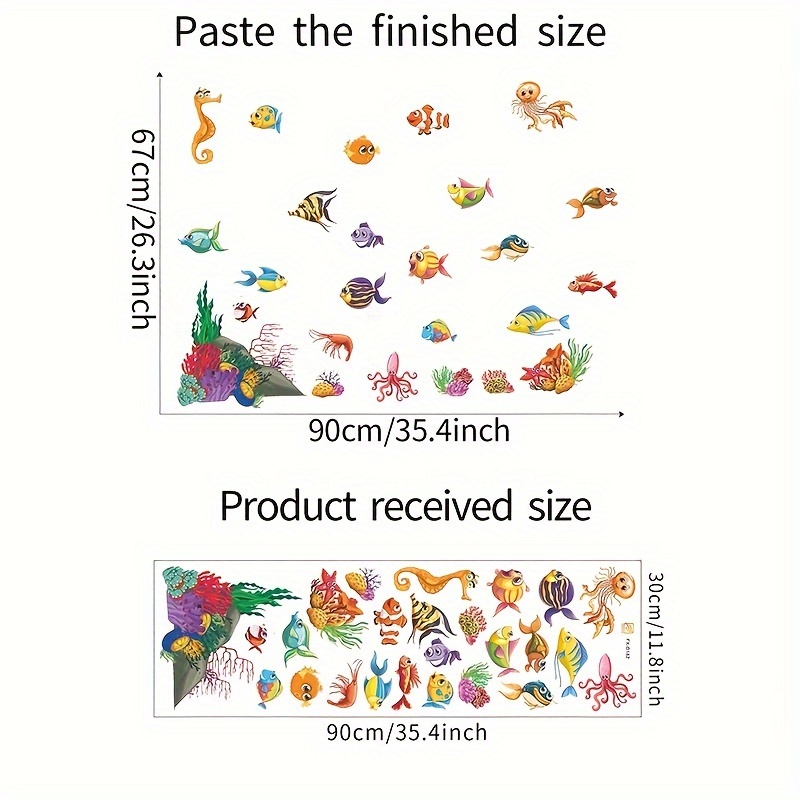 Removable Waterproof Vinyl Fish Decal For Bathroom Glass Doors, 11.8x35.4 Inches - Vibrant Mixed Colors, Perfect For Winter, New Year