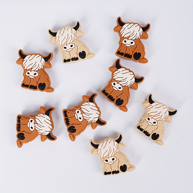 

8pcs Highland Cow Silicone Beads, Decorative, Personality Theme, No Plating, For , Chains, Necklaces, Jewelry Making Accessories, Needles, Pen Decorations