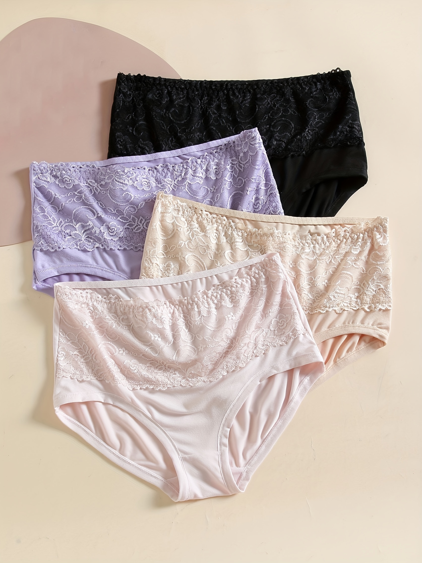 Plus Size Simple Panty Women's Plus Solid Contrast Lace High - Temu