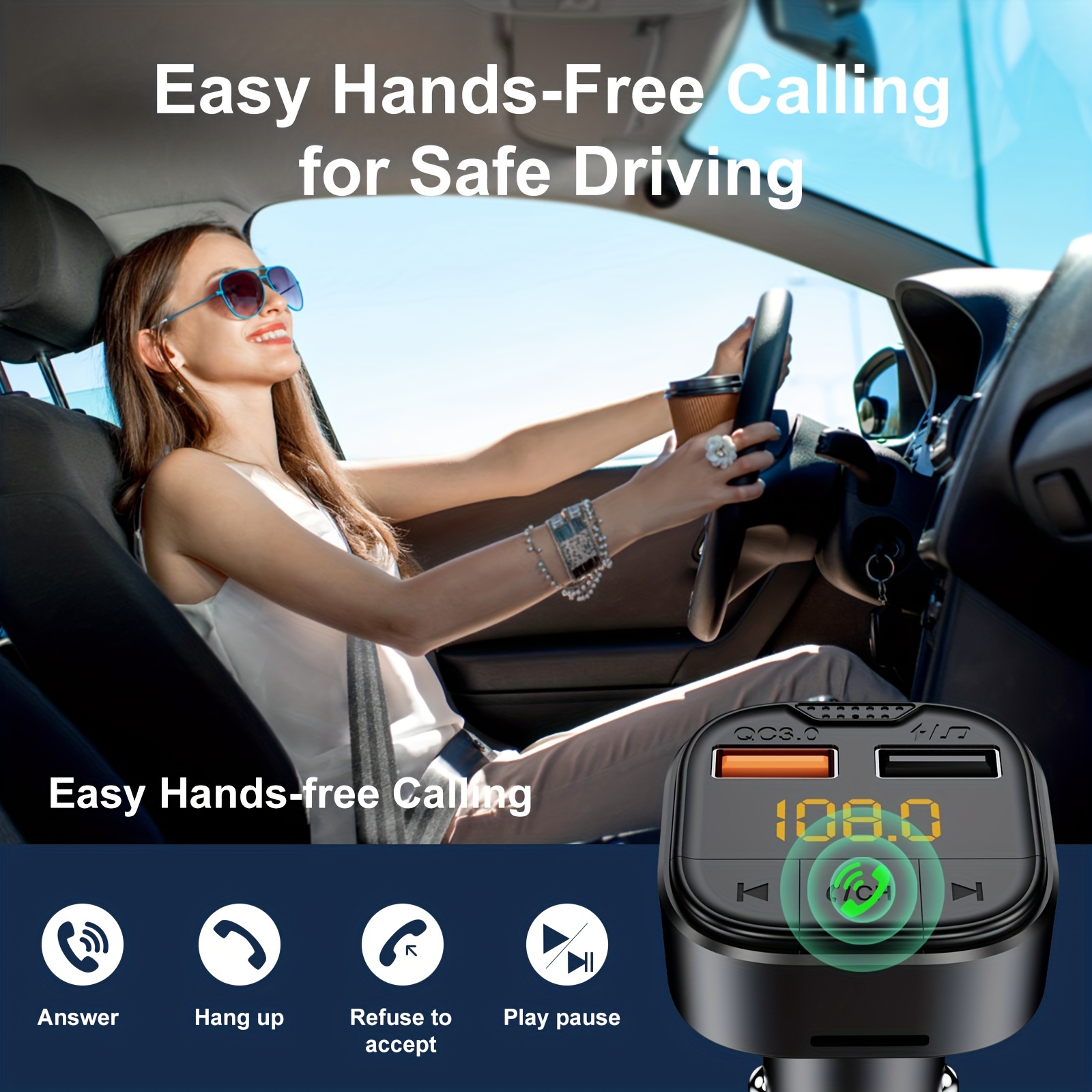 1pc Car Wireless Player Hands-Free Phone FM Transmitter Audio Receiver Car Charger_voghion.com