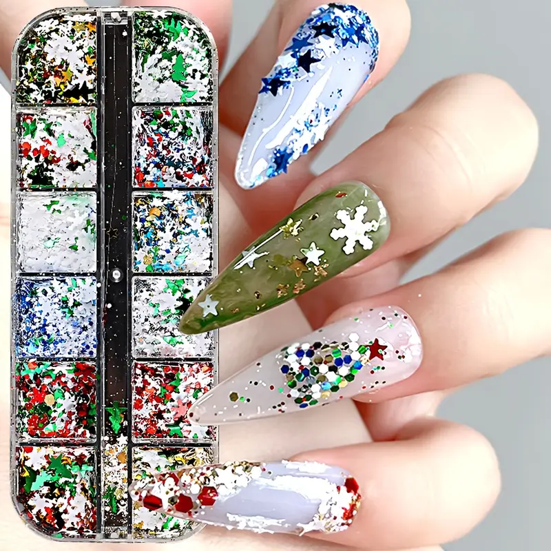 Christmas Snowflake Glitter Nail Art Decoration Mixed - Temu