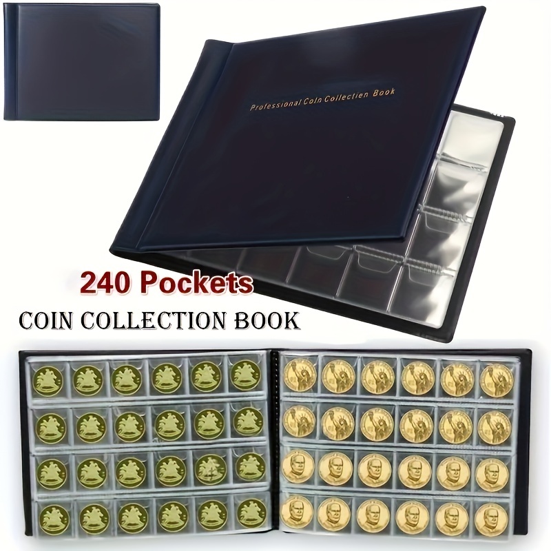 Coin Collection Supplies Holder Book for Collectors, 300 Pockets Coin  Collection Organizer Storage Box Case Album for 20/25/ 27/30/ 38mm Coins-  Black