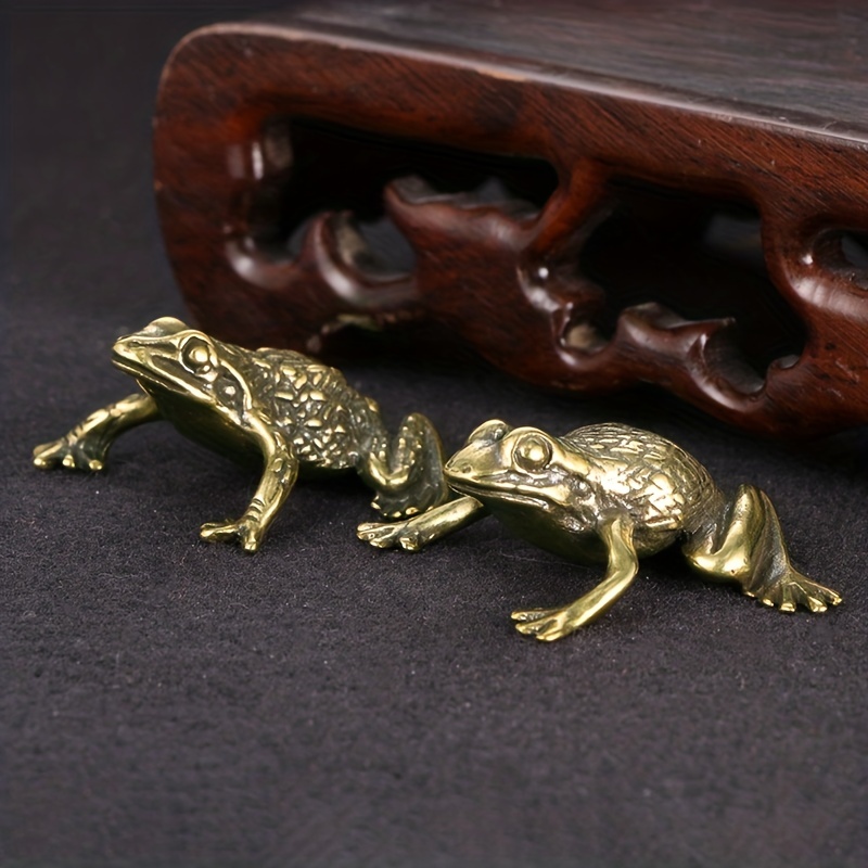 Zerodeko Copper Frog Ornament Frog Gifts Brass Frog for Tabletop Frog Yard  Decor Frog Figurines Lotus Leaf