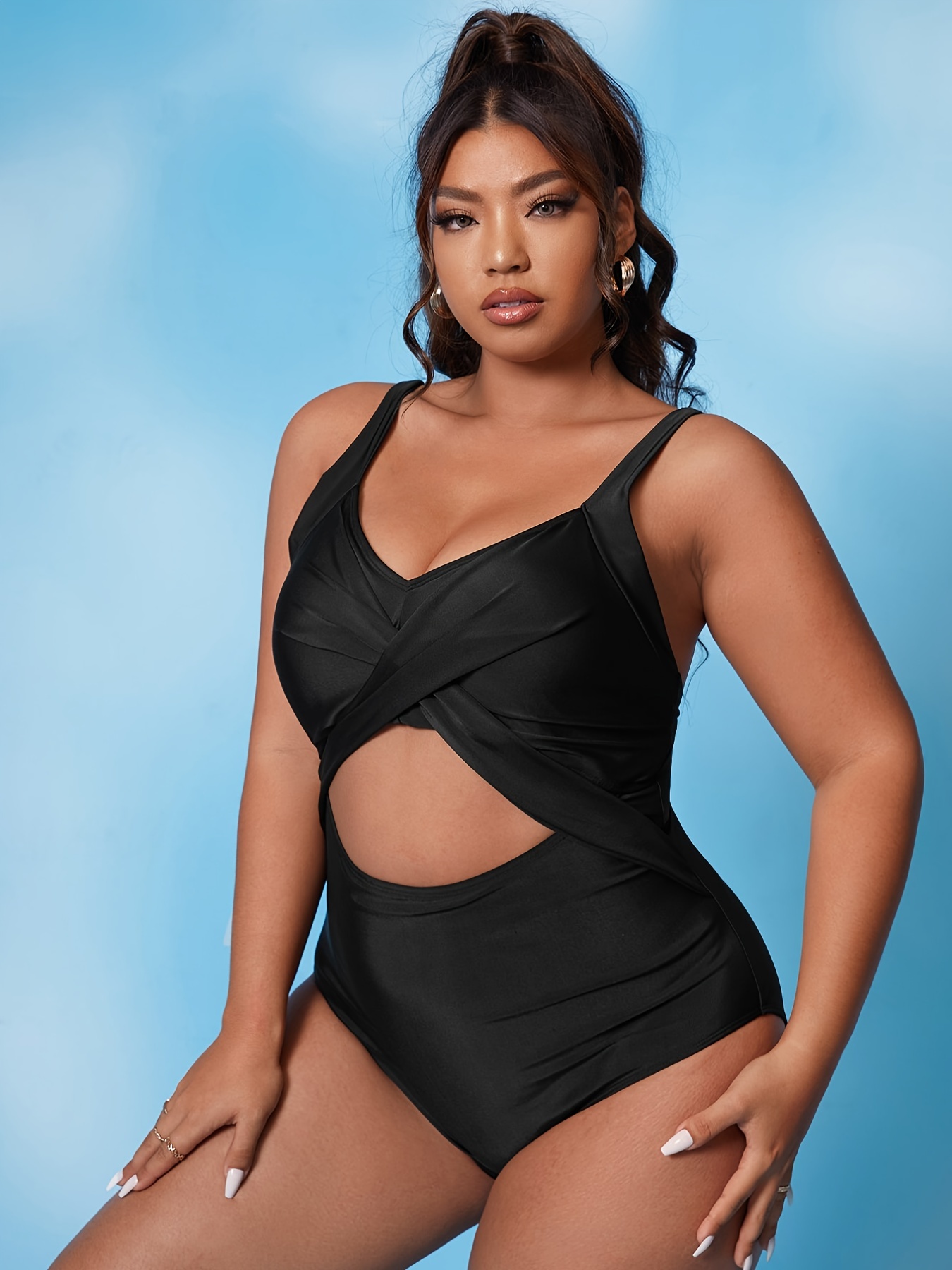 plus size one piece cutout bathing suit