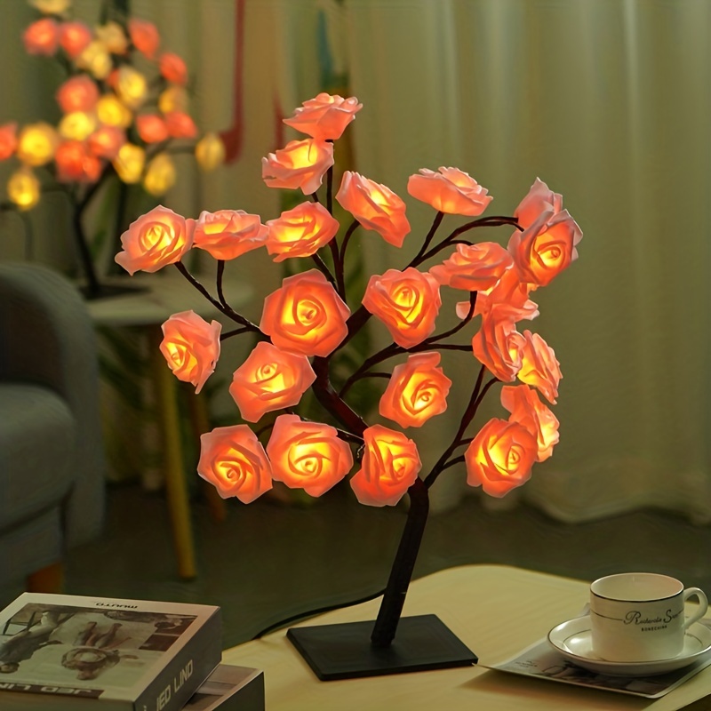 Rose Tree Lamp Flower Lamp Valentine's Day Wedding Decor Diy - Temu