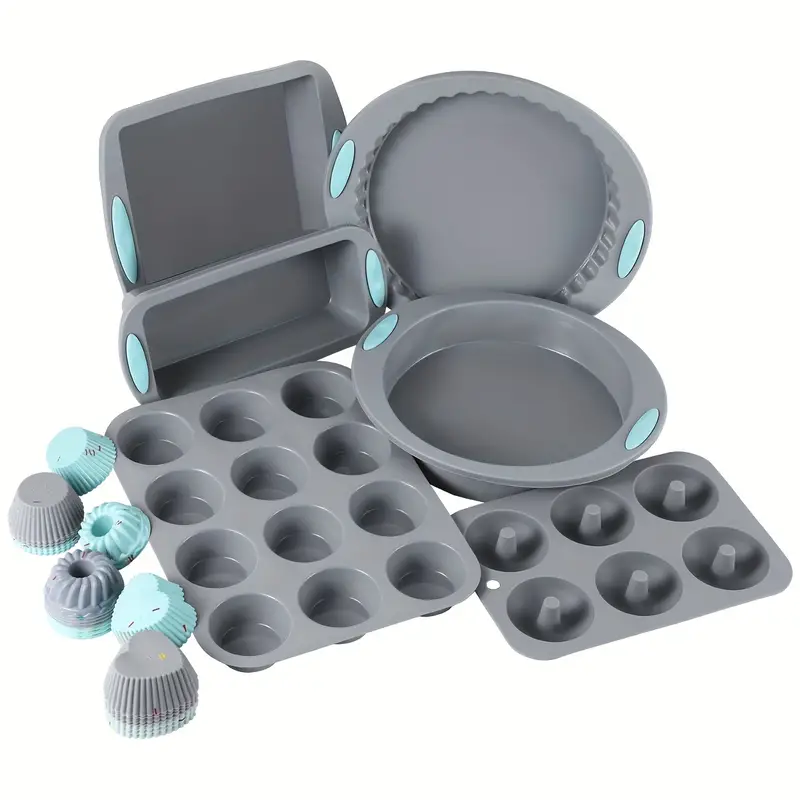 Silicone Bakeware Set, Non-stick Kitchen Oven Baking Pans, Silicone Cake  Molds With Muffin Pan, Round Cake Pan, Donut Pan, Square Cake Pan, Loaf Pan,  Pizza Pan And Baking Cups - Temu