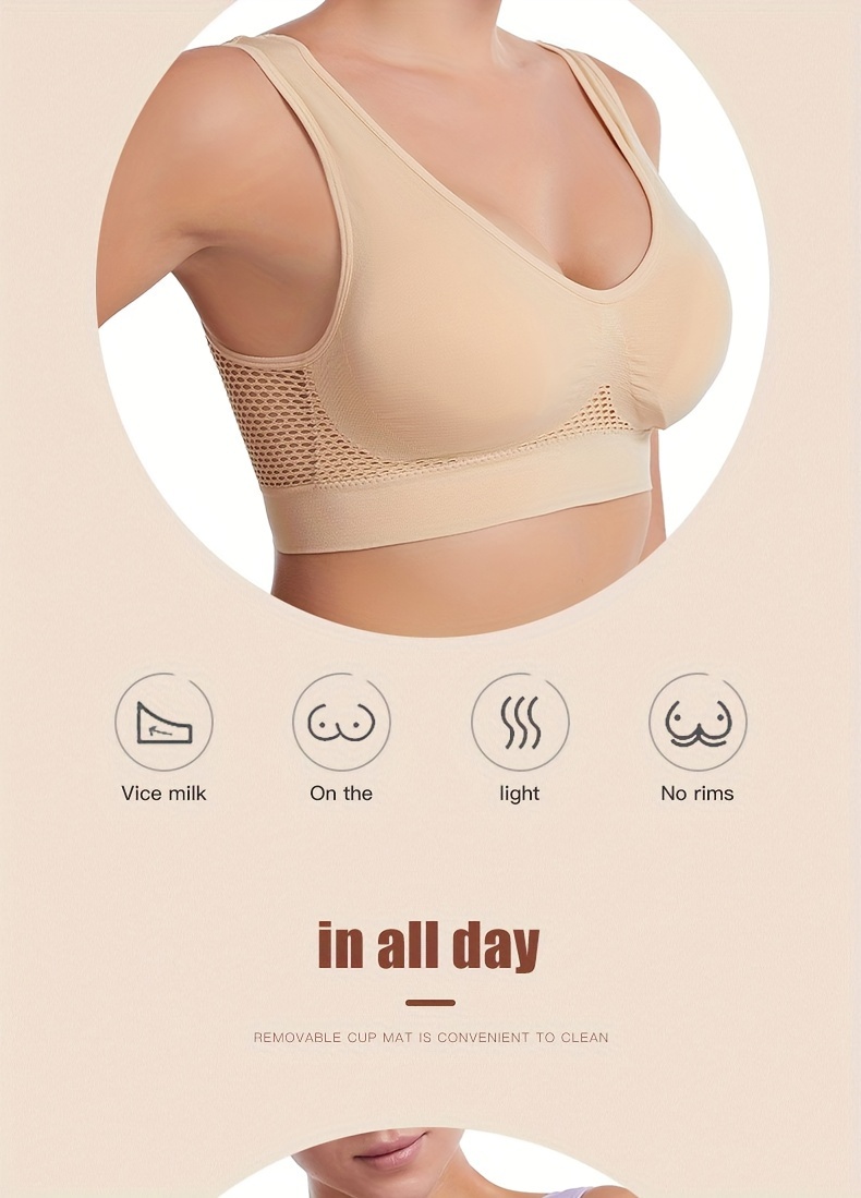 solid wireless sports bra comfy breathable hollow put backless tank bra womens lingerie underwear details 2