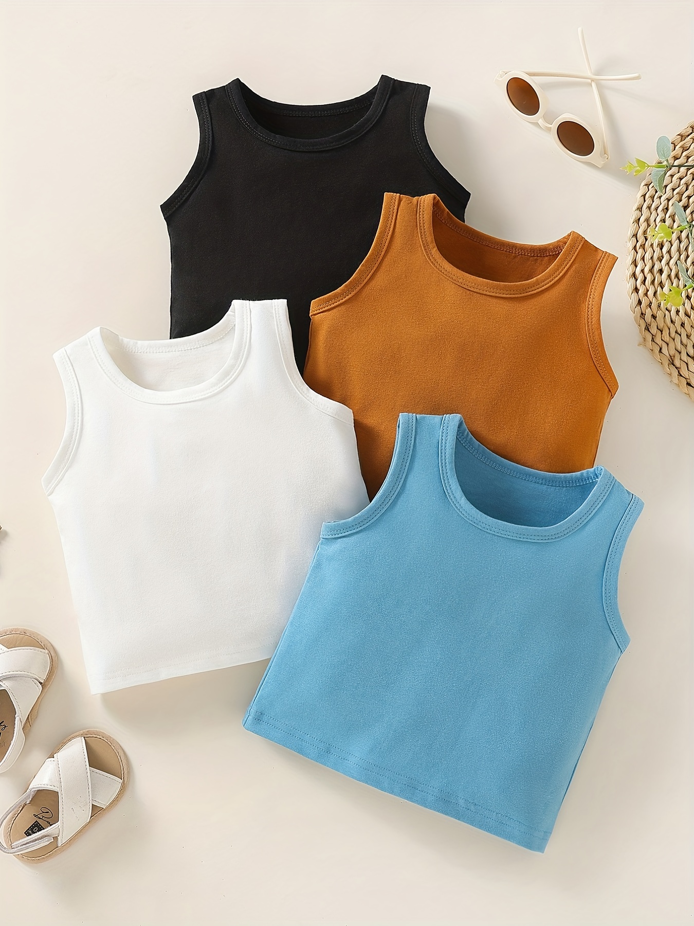 Girls Cotton Camisole Solid Color Comfy Top Wearing - Temu