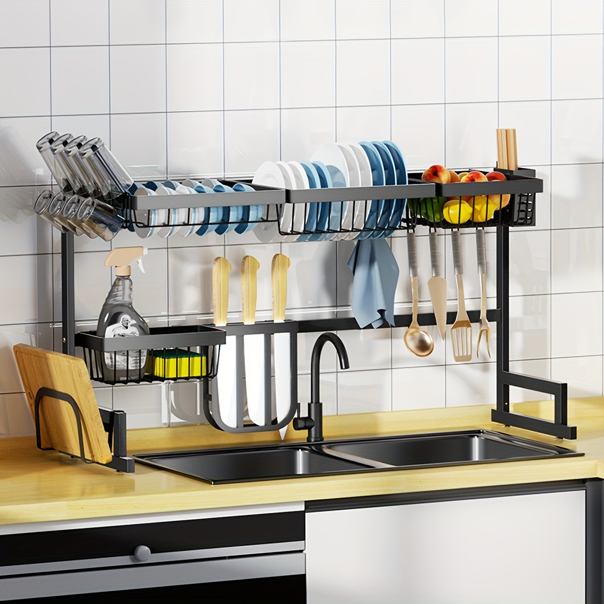 Kitchen Foldable Double-layer Dish Drain Rack, No Installation Drainage  Storage Shelf, Multi-functional Draining Basket, For Home Kitchen, Dish And  Bowl Holder, Kitchen Accessories - Temu