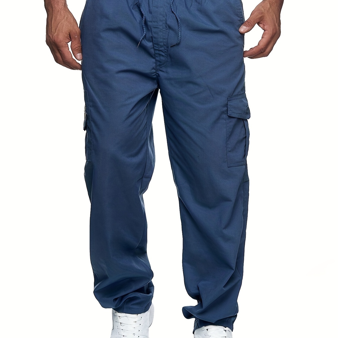 Men's Drawstring Relaxed Fit Cargo Pants With Flap Pockets - Temu Australia