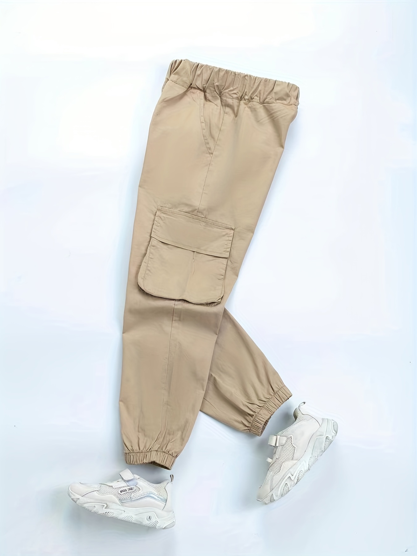Kid/ Teen Girls Flap Pockets Roll Up Hem Elastic Waist Cargo Pants Relax Fit