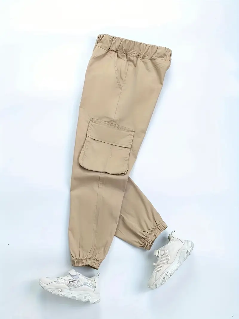 Girls Cargo Pants Flap Pockets Elastic Waist Casual Joggers - Temu