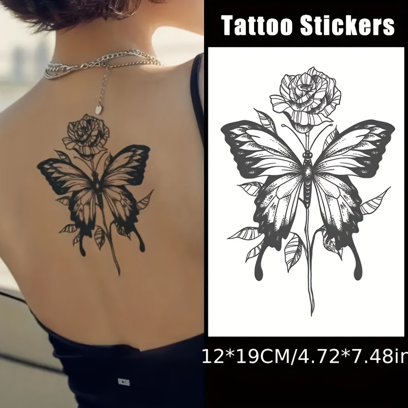 Tatuagem falsa temporária de borboleta, adesivo de tatuagem falsa