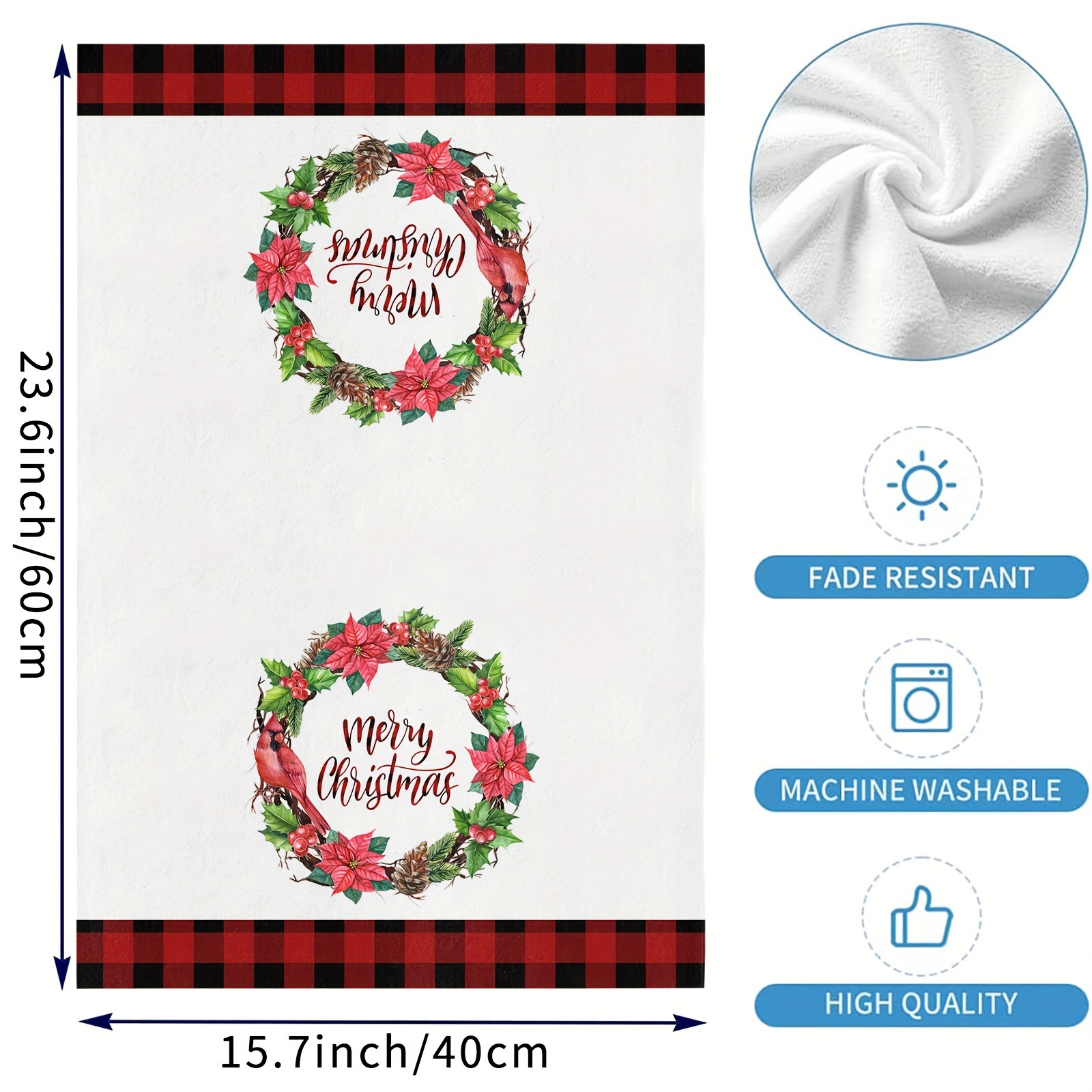 Christmas Pattern Dish Towels, Soft Absorbent Fingertip Towel