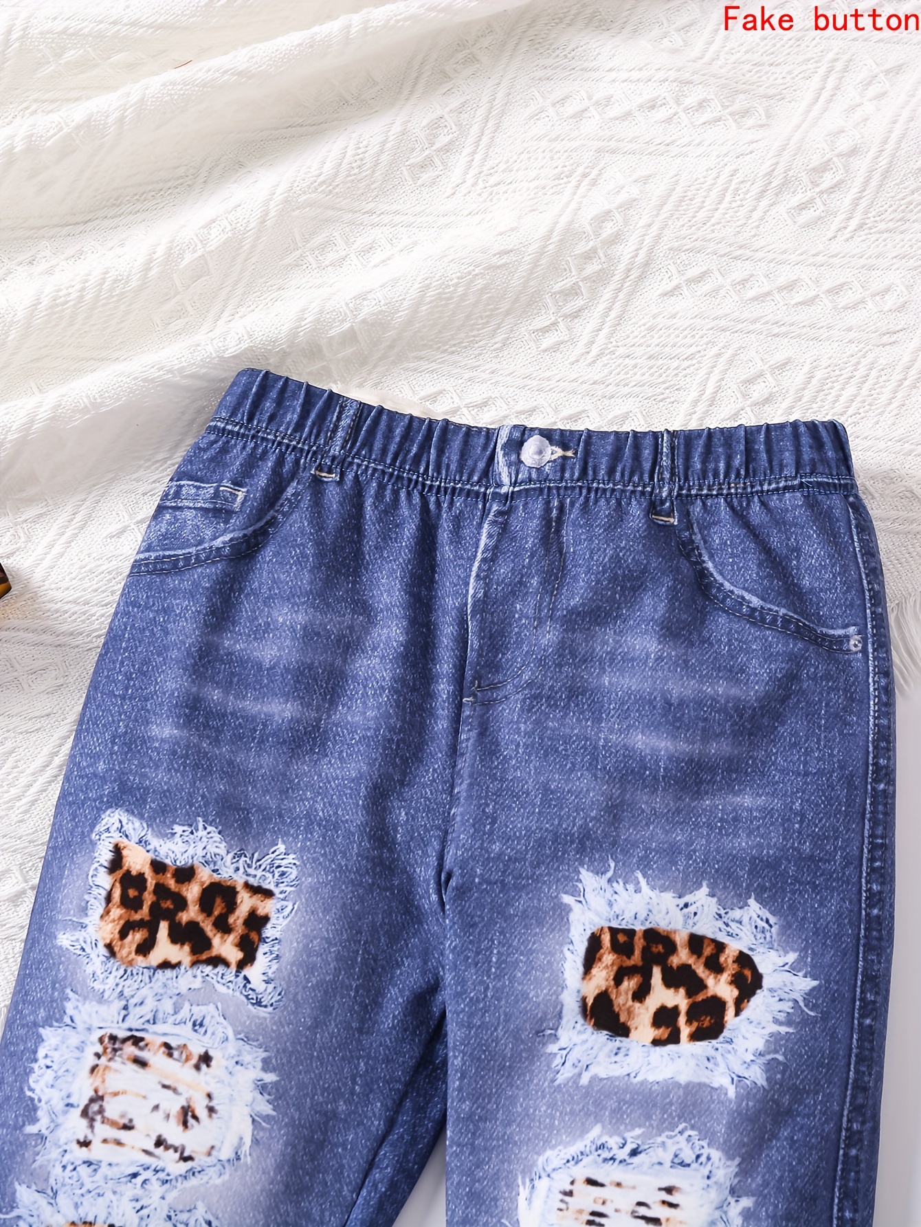 Girl's Bell-bottom Leopard Pattern Imitation Denim Print Allover Print  Stretchy Flared Trousers Leggings