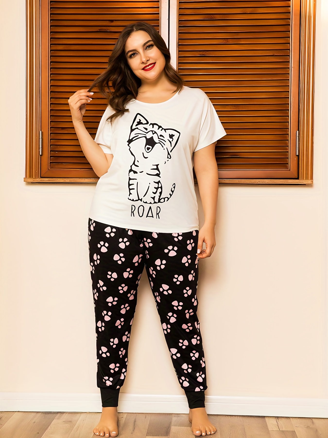 Plus Size Cute Loungewear Set Women s Plus Cartoon Cat Temu