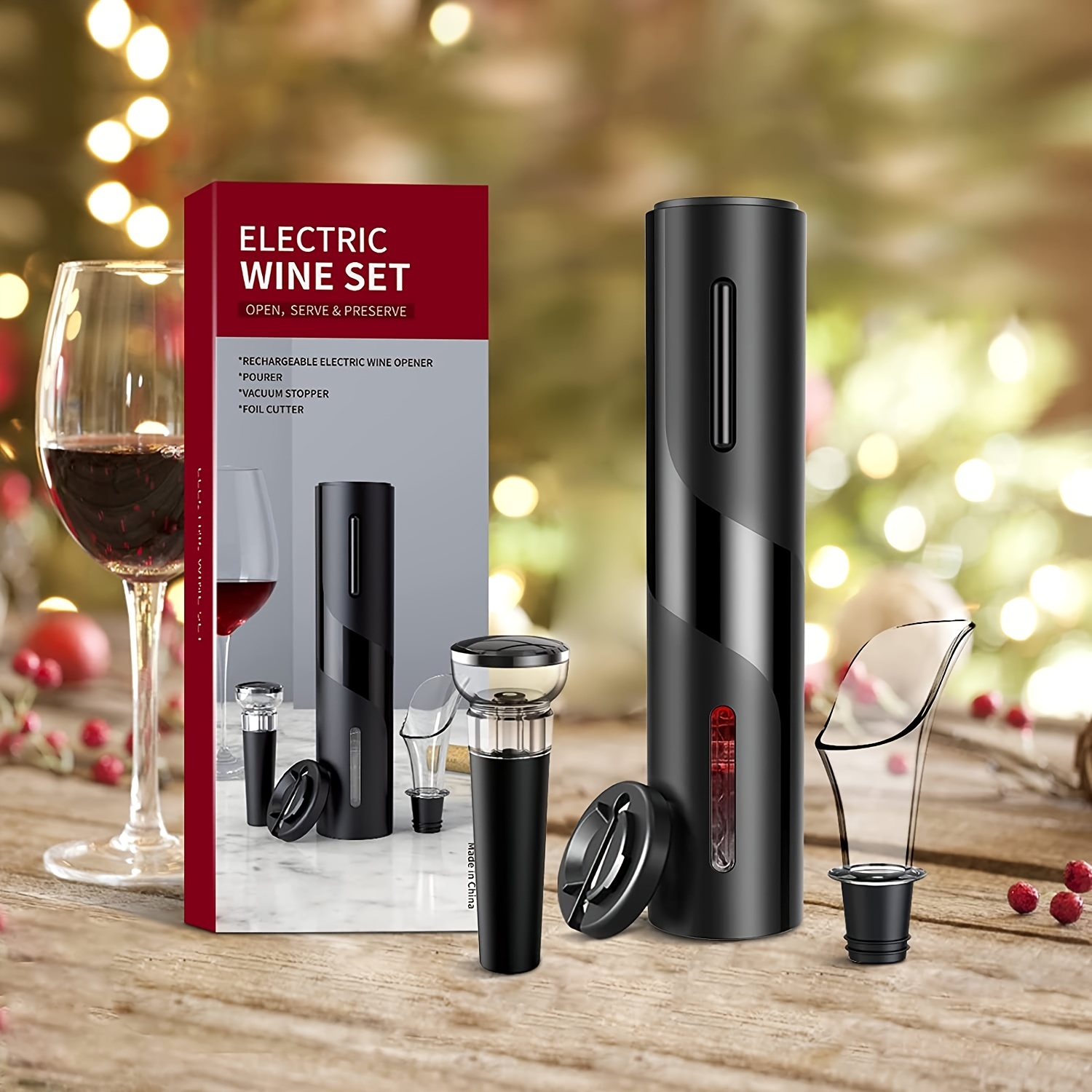 Electric Wine Opener,Electric Wine Bottle Opener,Battery Operated Wine  Opener With Electric Corkscrew,Foil Cutter,Wine Stopper,Bottle Opener Gift  Set For Home Party Wedding Father Day Gifts,Electric Wine Opener Makes  Opening Bottles Fast, Foolproof, And