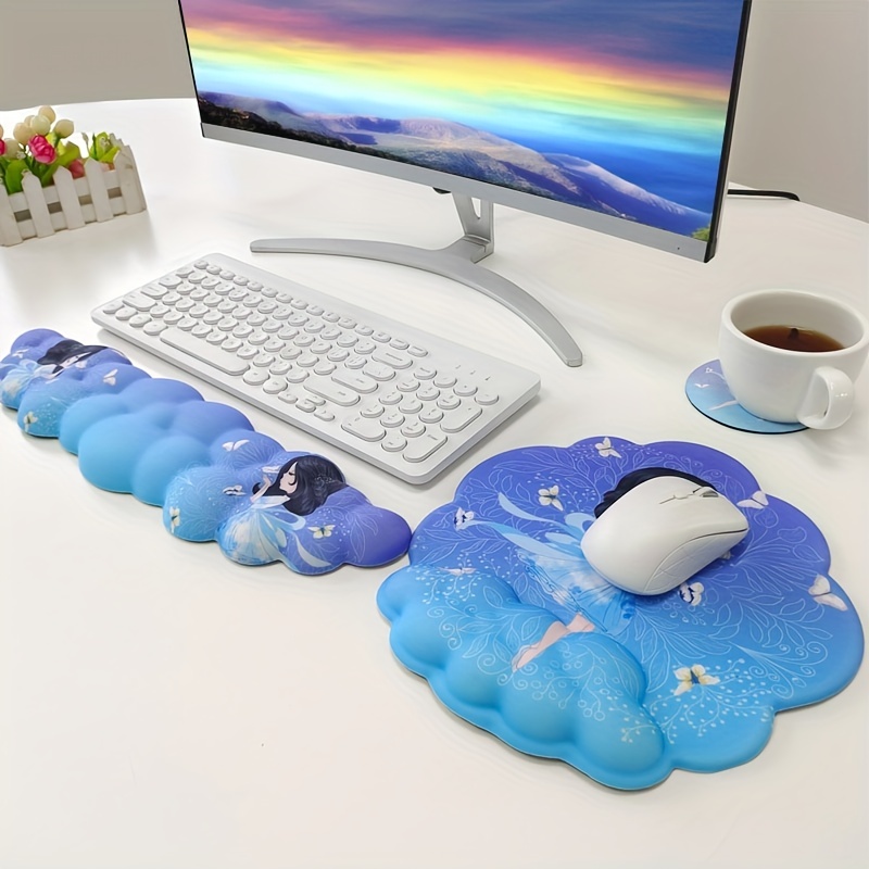 Mouse Pad Set,(31.511.8 In) Desk Pad + Keyboard Wrist Rest Support + Mouse  Wrist Rest + Coaster For Office,home,computer,laptop - 4 Sun And Moon