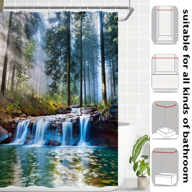 Waterfall Pattern Shower Curtain Waterproof Bathroom Curtain - Temu