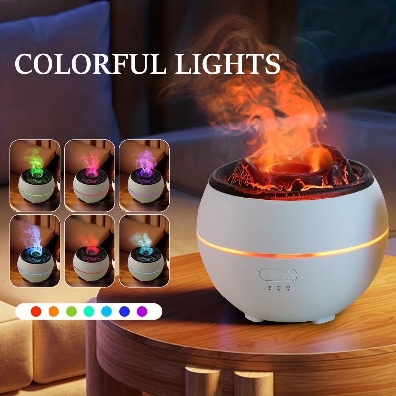 

1pc 360ml 7 Colors Volcano Cool Mist Humidifier With Fire Flame Design - Aroma Essential Oil Diffuser With Usb Connection For Home And Office Use