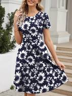 elegant retro a line dress short sleeve casual dress for spring summer womens clothing