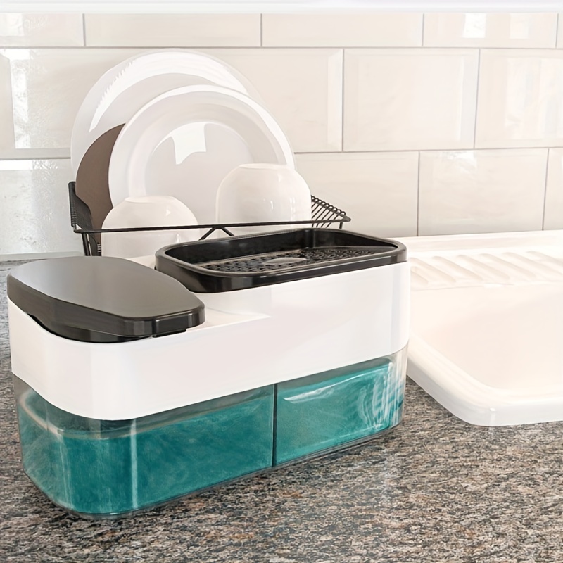 Dispensador de jabón para platos de cerámica de 10 onzas con soporte de  esponja para fregadero de cocina, botella con bomba de jabón de manos y