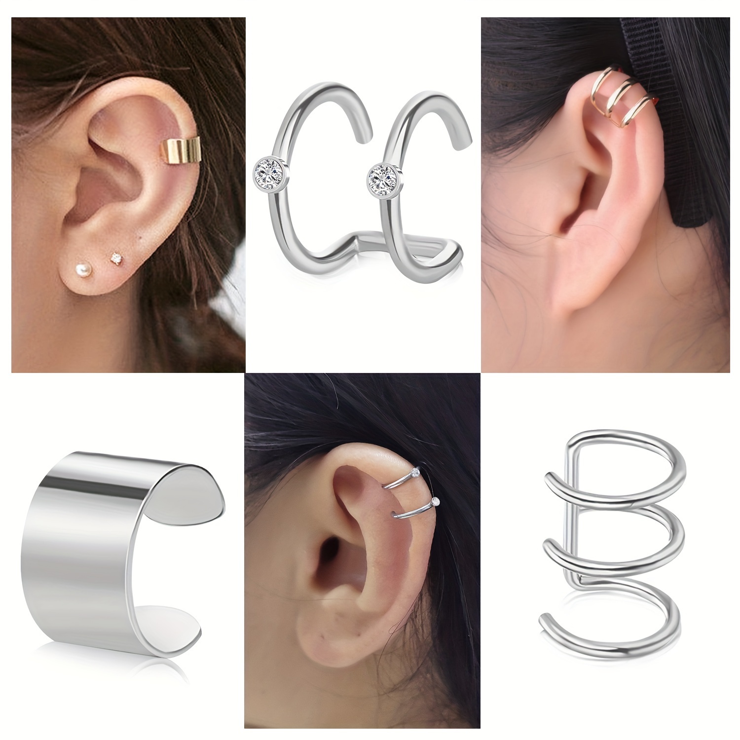1 Pair Stainless Steel Fake Piercing Jewelry Punk Ear Cuff Clip Earring  Non-Piercing Clip-on Earrings for Men And Women