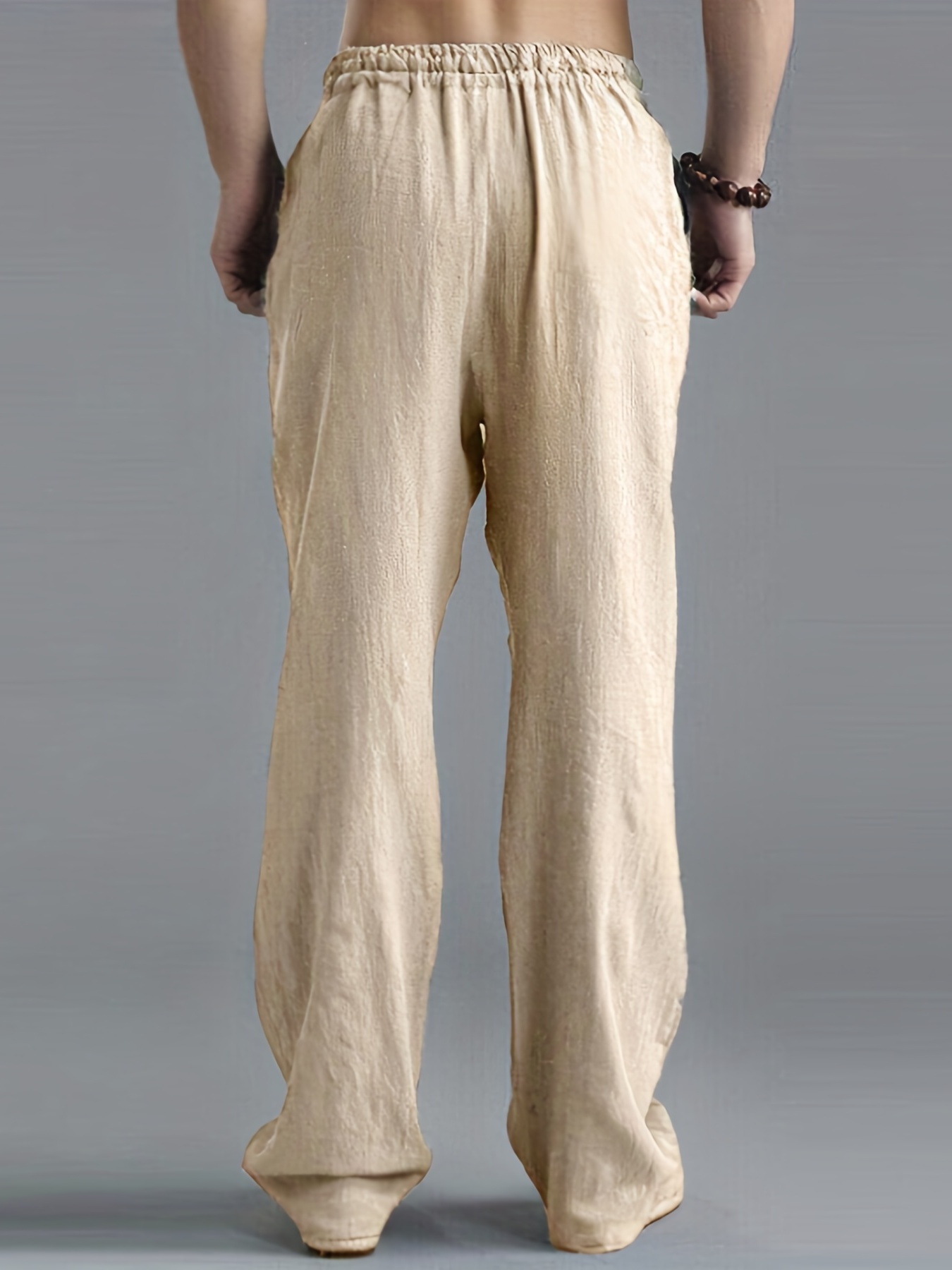 Pantalon en coton et lin pour homme, respirant, couleur unie.