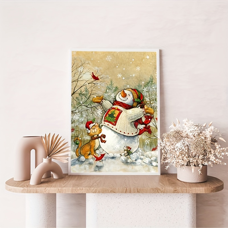 Diamond Painting White Cats And Cute Snowman Design Embroidery House  Decorations