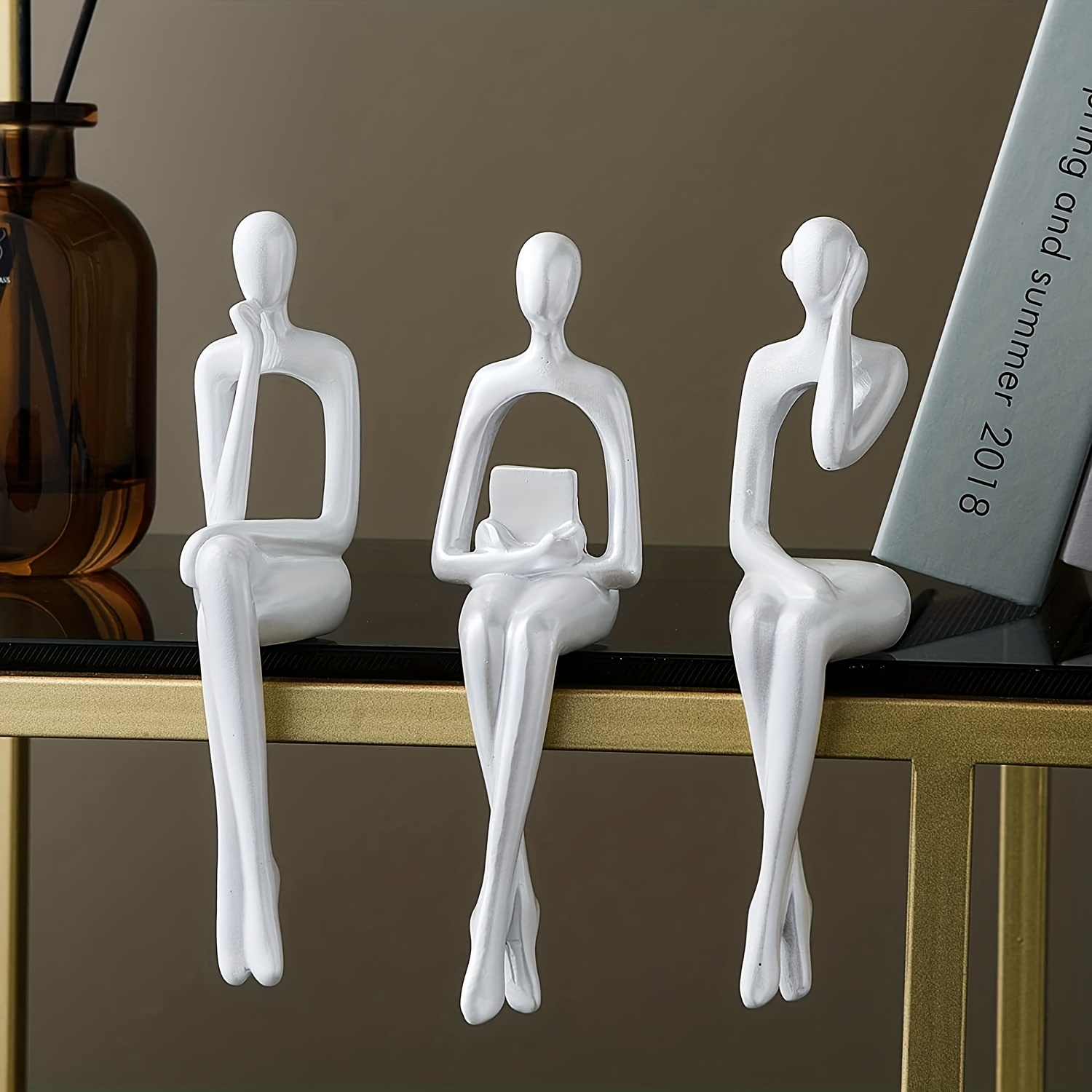 Escultura moderna sala de estar mesa de escritorio 3 caras creativa  contemporánea decoración del hogar/oficina regalo estatua adornos  estatuilla arte de color blanco -  España