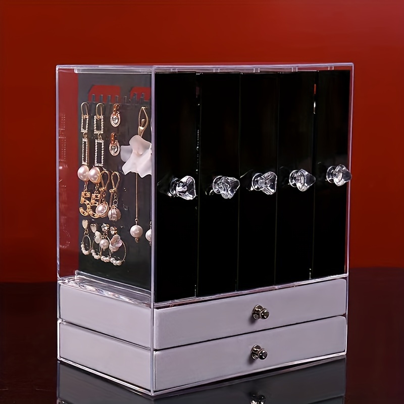 Acrylic Jewelry Organizer Box, Clear Earring Holder Jewelry Hanging Boxes  With 4 Velvet Drawers For Earrings Ring Necklace Bracelet Display Case Gift