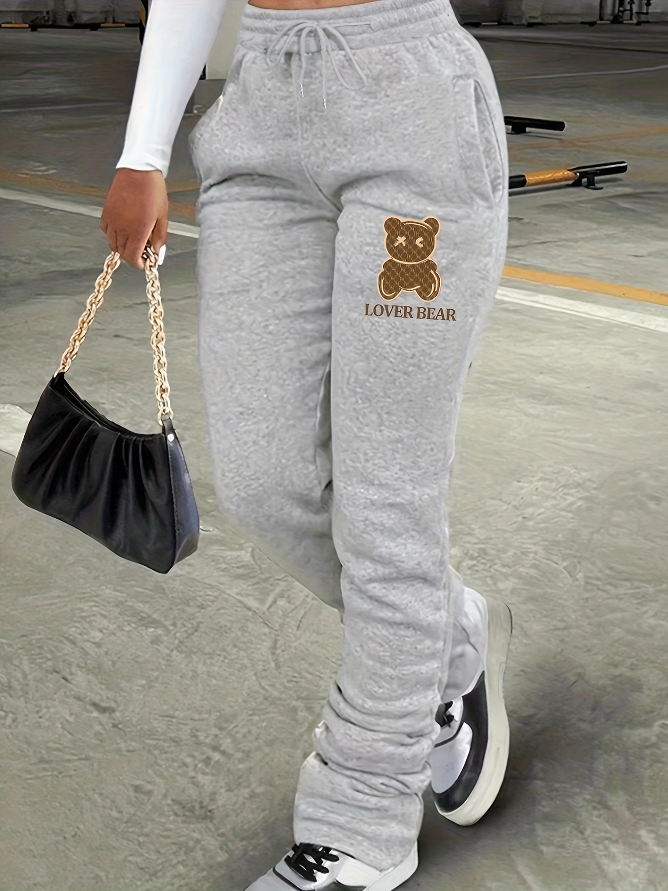Embroidery Stacked Sweatpants for Women Patchwork Fashion Sporting Joggers  Skinny Casual with Slit Women Stacked Sweat Pants - China Pants and  Trousers price
