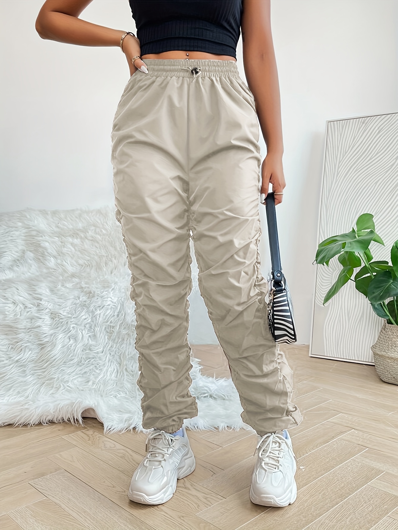 Drawstring Pocket Joggers Casual Elastic Waist Pants Women's - Temu