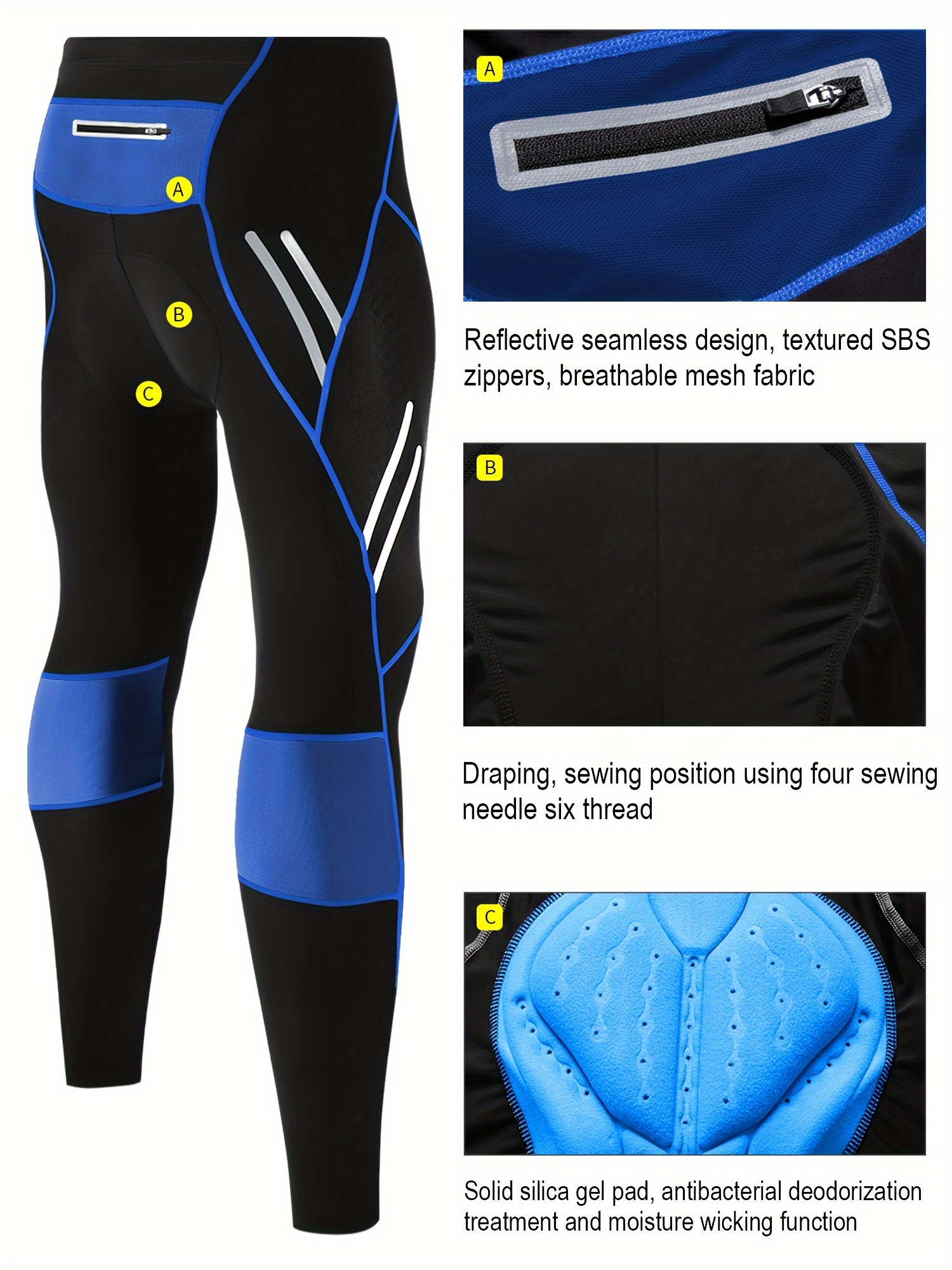 Reflective Men's Cycling Pants 4D Padding Pocket Lightweight
