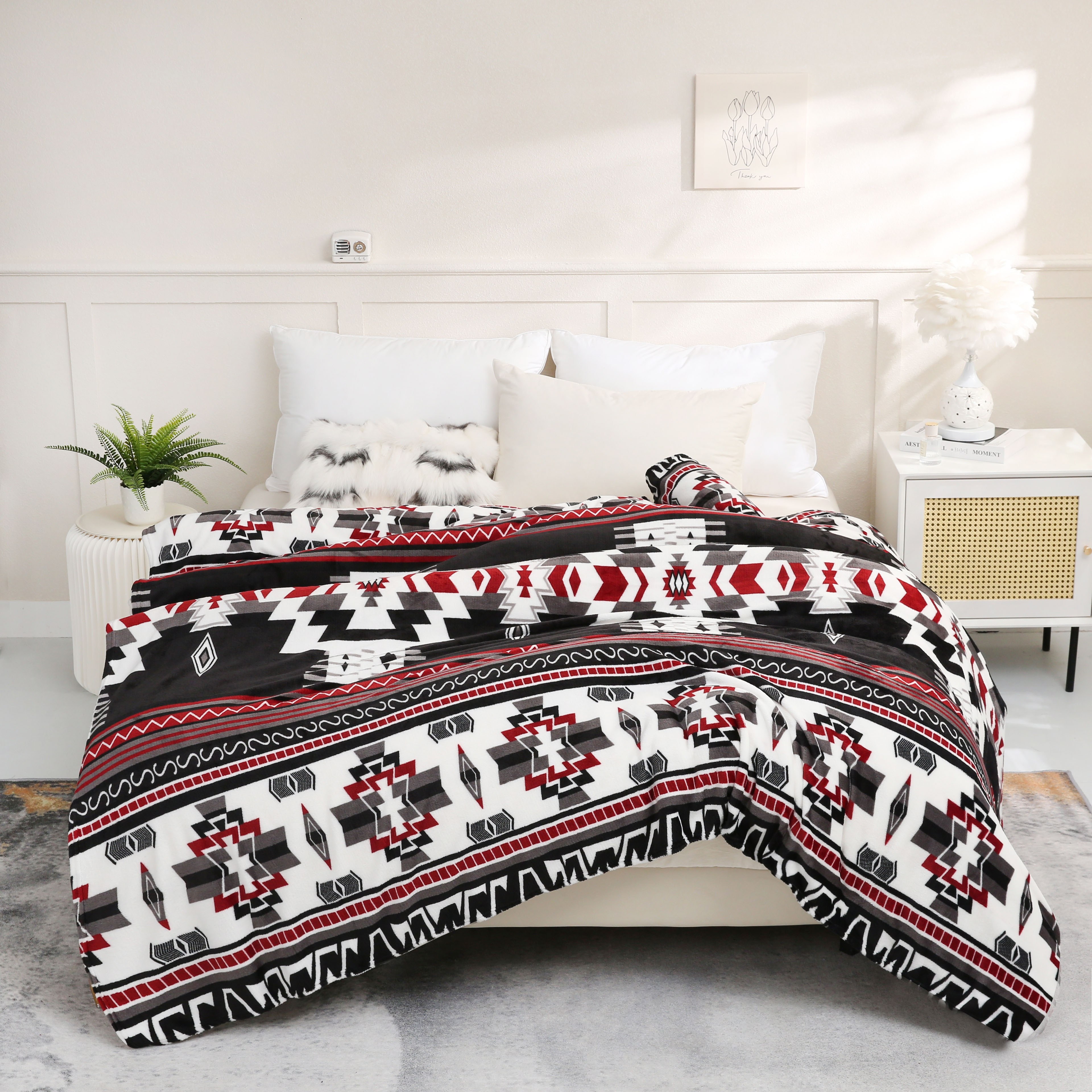 

1pc Boho Pattern Blanket, 200gsm Bohemian Ethnic Style Flannel Blanket For All Season, Soft Warm Throw Blanket Nap Blanket For Couch Sofa Office Bed Office Camping Travelling Home Decor