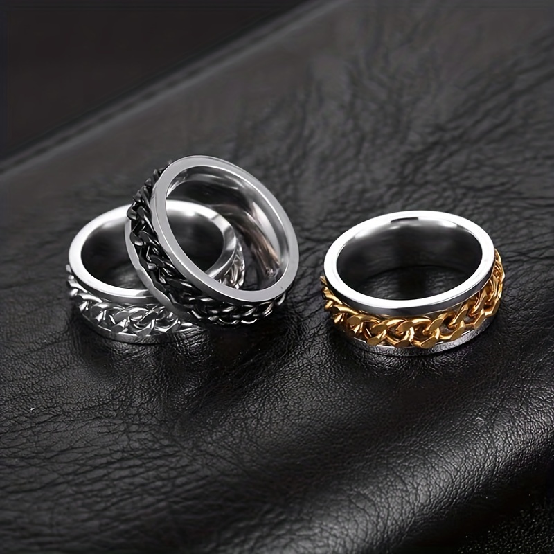 Men Black/Golden/ Silver Rings Stainless Titanium Chain Steel Jewelry Rings  6-12